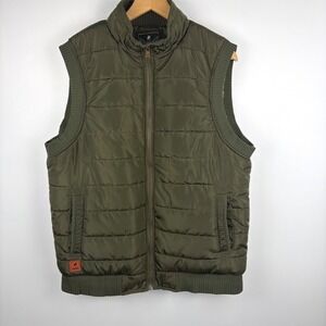 Cool Choice Mens‎ Olive Green Sherpa Lined Puffer Vest Quilted Outdoor Large